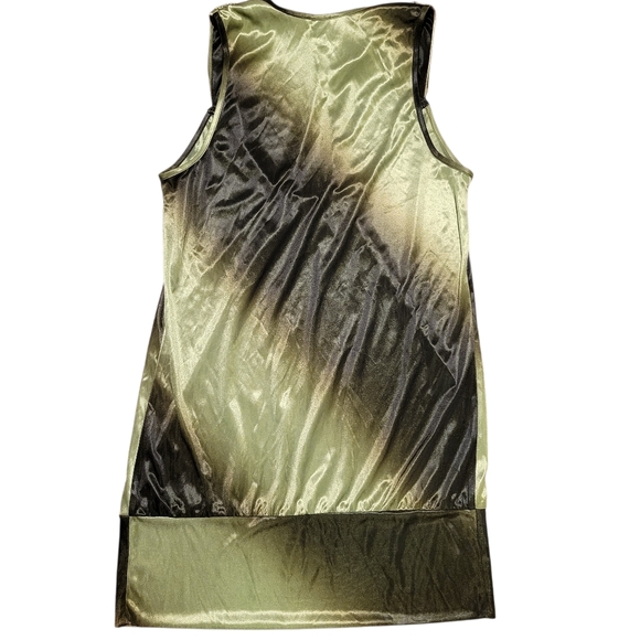 90s Y2K Studio Y Green Black Silky Cowl Neck Tunic Or Mini Dress - Picture 2 of 5